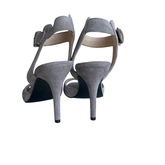 Nine West Womens 6.5 Grey Suede Leather Adaline Peep Toe Ankle Strap Heels Chic - Picture 8 of 16